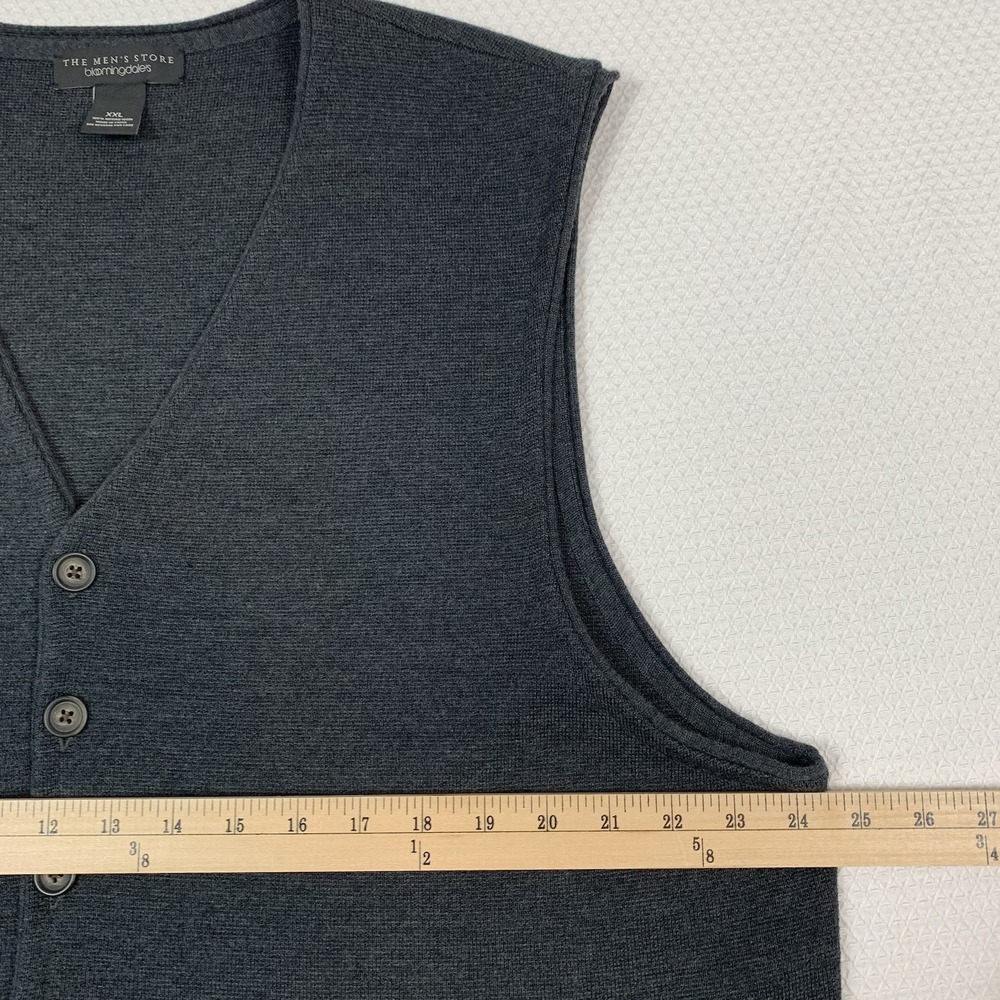 Bloomingdales Mens Merino Wool Sweater Vest XXL Grey Button Front V Neck - Picture 5 of 9